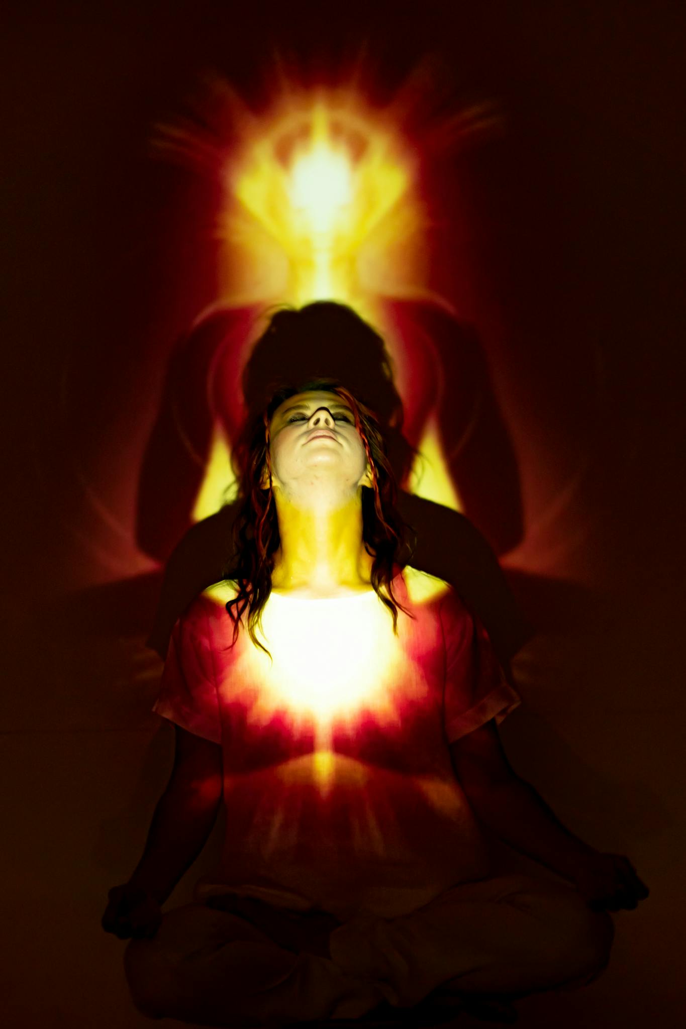 Woman in Red Dress With Red Light